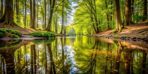 Fototapeta premium Woodland area with small lake in forced perspective