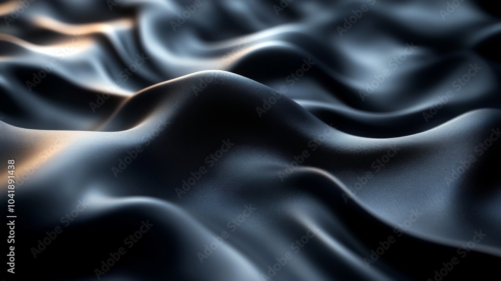 Poster soft, dark fabric lays in gentle waves across a flat surface, showcasing intricate textures and capt