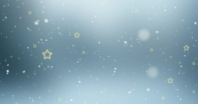 winter background with falling snow and with stars figures on blue blurred gradient. new year and holiday video background concept with copy space