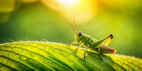 Grasshopper on Leaf - Minimalist Nature Photography for Serenity and Calmness