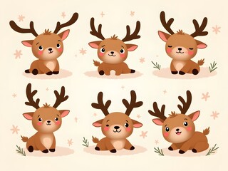 Fototapeta premium Six Cute Reindeer Poses: Adorable Christmas Charm!