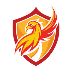 Phoenix in Shield Mascot Logo Vector Illustration - Clipart and Cotton Line Art Design.eps