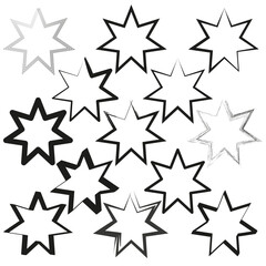 Multiple star outline icons. Black and white geometric shapes. Simple vector pattern.