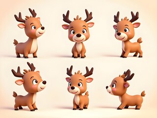 Fototapeta premium Adorable 3D Reindeer: Six charming poses, cute and joyful!