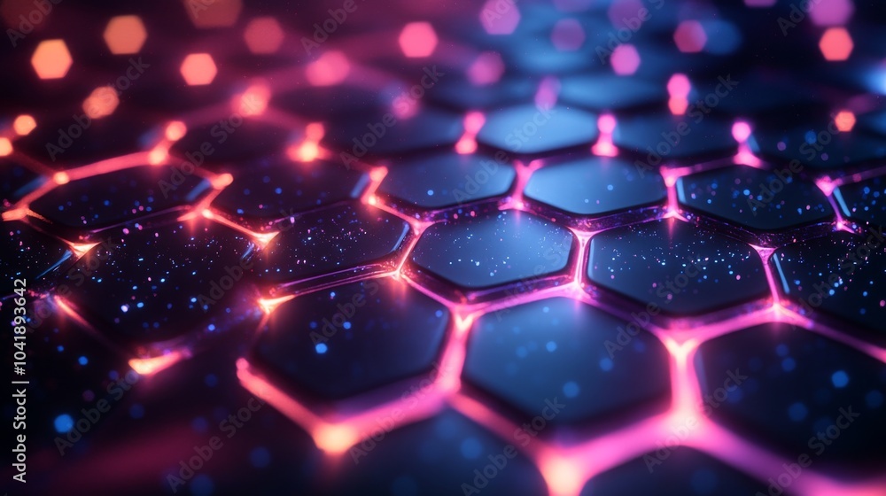 Aufkleber an intricate arrangement of hexagons illuminated by vibrant neon hues creates a captivating digital 