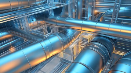 3D Blueprint Illustration. Architectural Ventilation System Design