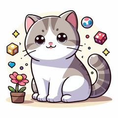 cute cat vector, illustration, animal, smile