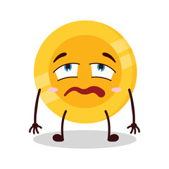 cute bored expression of coin cartoon character