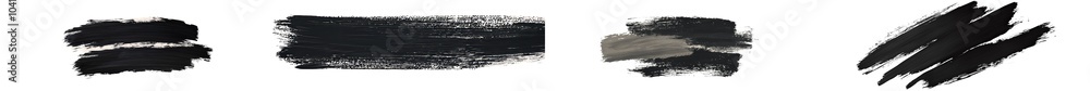 Poster Paint stripe with brush strokes. Distressed banner. Isolated paintbrushes collection. Modern Textured shape. Dry border in black.