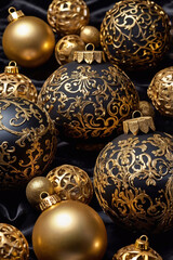 opulent christmas backdrop with intricate gold and black ornaments. luxurious holiday greeting card design with metallic accents and rich textures1 