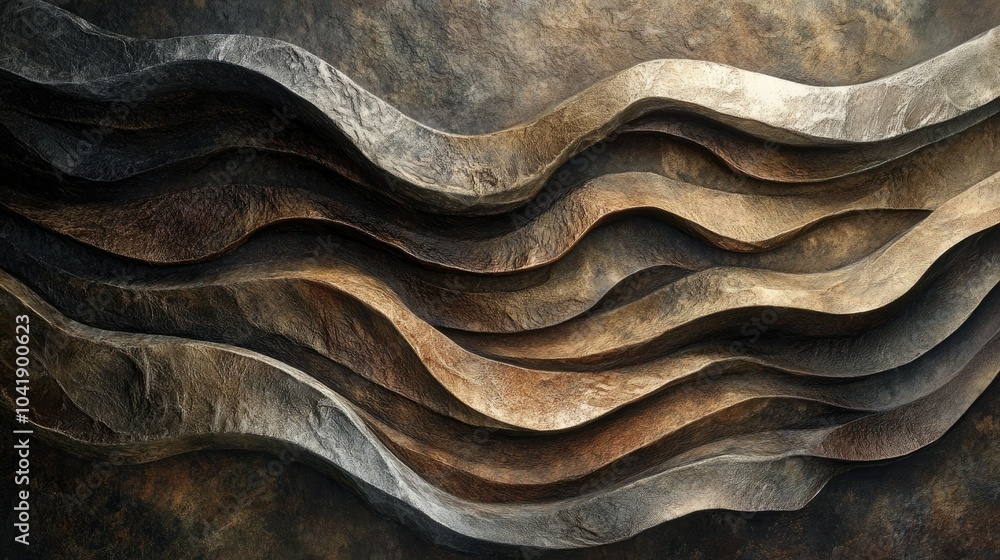 Poster organic lines in muted earthy hues intertwine, creating a mesmerizing abstract flow of natural forms