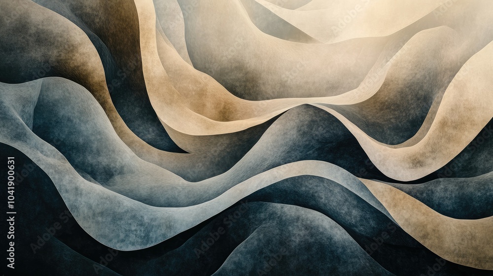 Poster organic lines in muted earthy hues intertwine, creating a mesmerizing abstract flow of natural forms