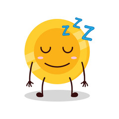 cute sleep expression of coin cartoon character