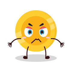 cute irritated expression of coin cartoon character