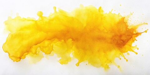 Abstract yellow ink stain on paper with watercolor background