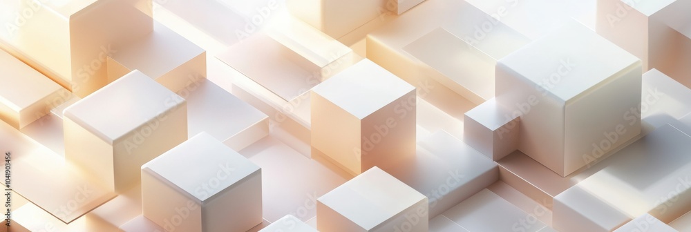 Poster cubes of different sizes and shades appear interconnected by lines, creating a visually appealing ab