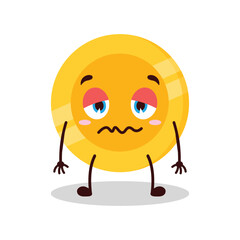 cute grumpy expression of coin cartoon character