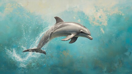 Naklejka premium Playful Dolphin in Turquoise Ocean