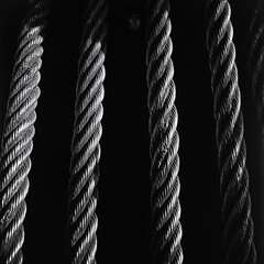 Close-up of metal cables with textured detail against a dark background, highlighting industrial strength and durability.