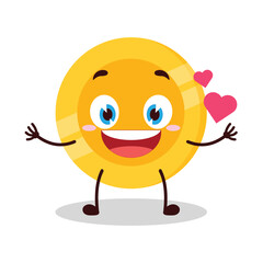 cute fall in love expression of coin cartoon character