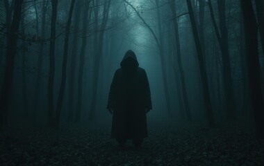 Dark Hooded Presence in a Mysterious Forest