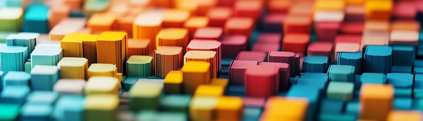 Obraz premium Colorful blocks arranged in a vibrant pattern on a surface, ideal for creative backgrounds.