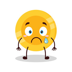 cute nervous expression of coin cartoon character