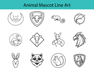 Cute Animal Mascot Line Art Illustrations