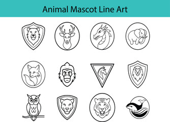 Animal Mascot Line Art Design Illustrations