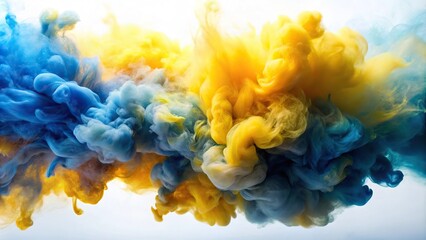 Fototapeta premium abstract watercolor painting of yellow and blue smoke with silver accents