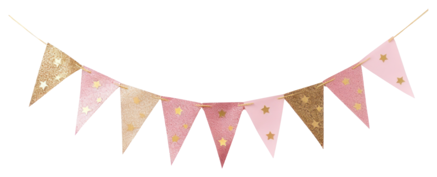 PNG Pink and gold festival party bunting decoration triangle festive.