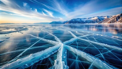 Abstract winter background of minimalist frozen splash water on Baikal Lake