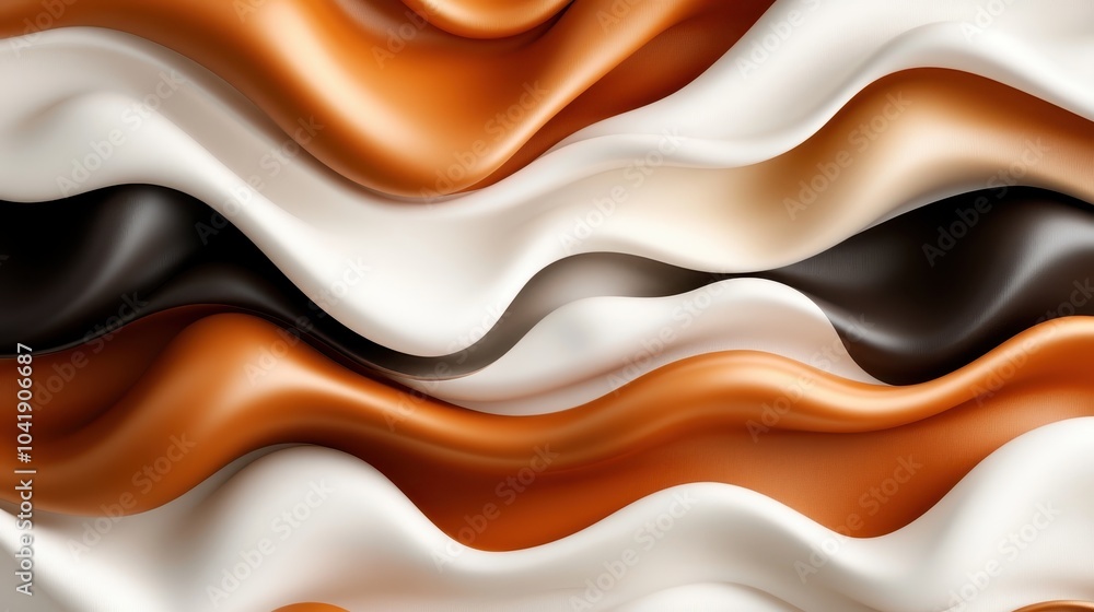 Poster an abstract artwork displaying a series of flowing waves in a warm, neutral color palette, exuding a