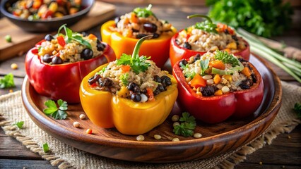 Hearty Stuffed Bell Peppers with Quinoa, Black Beans, and Melty Cheese - A Delicious Vegan Dish