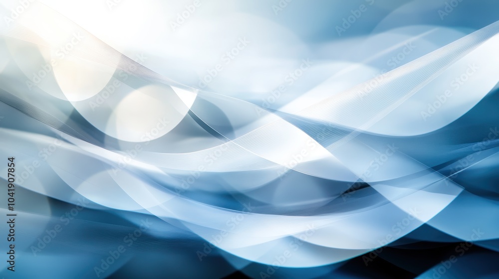 Poster an abstract composition of soothing blue and white waves creating a calming visual effect, embodying