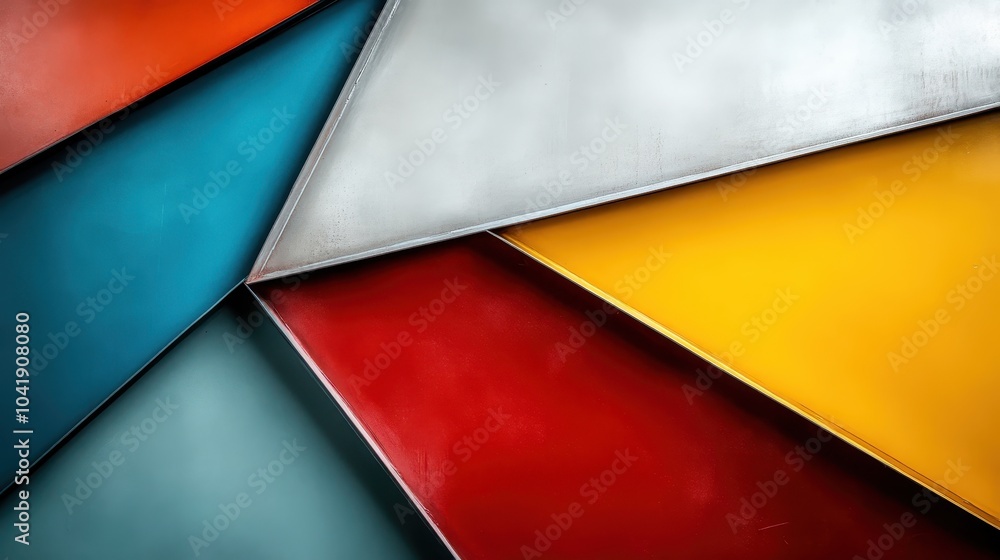 Poster this image portrays a dynamic arrangement of bold geometric shapes in vibrant colors, creating a sen