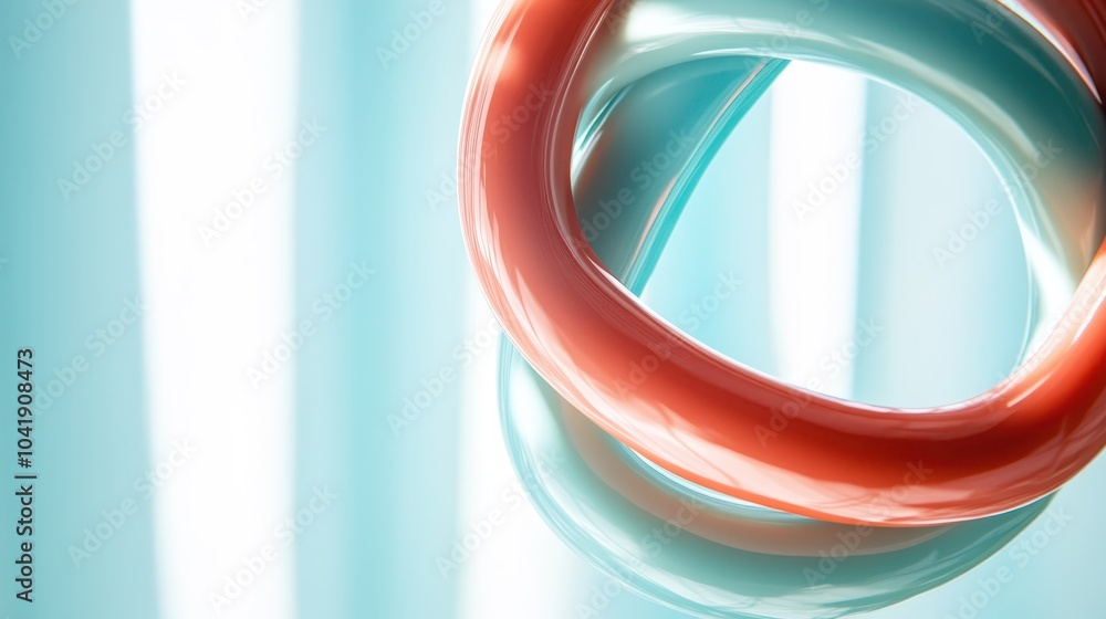 Poster abstract glass forms in hues of red and blue are dramatically captured as they are illuminated by ti