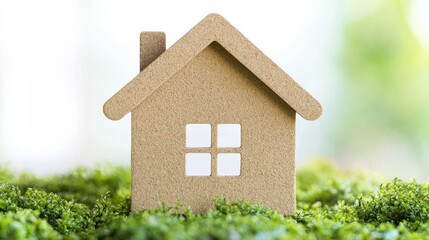 Naklejka premium Wooden House Model on Green Grass.