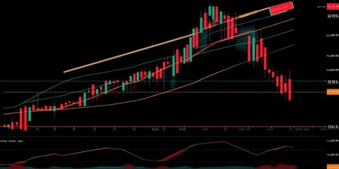 Naklejka premium A financial chart displaying market trends with indicators and moving averages.