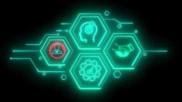 Skill knowledge ability business Glowing neon line of SEM icons concept , and technology concept. Work performance is influenced by skills, abilities and competence. Glowing neon 