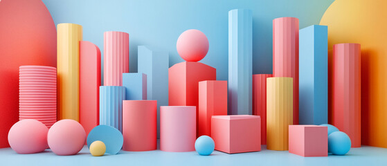 Abstract geometric blocks on light background, 3d render, Background wallpaper design