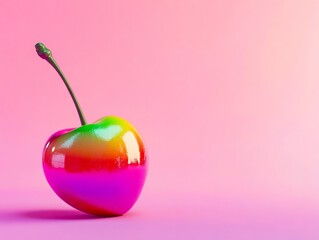 Obraz premium A rainbow colored cherry on a pink background