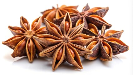 Asymmetrical star anise spice isolated on white background