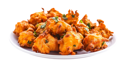 Spicy Pakora Snack on Plate isolated on transparent background. PNG file, cut out