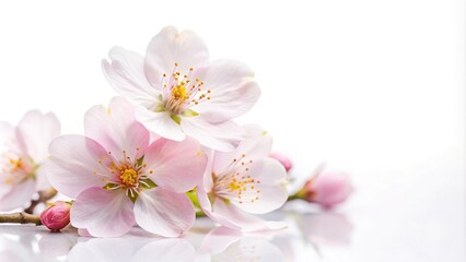 Cherry blossom flower and petals on white background