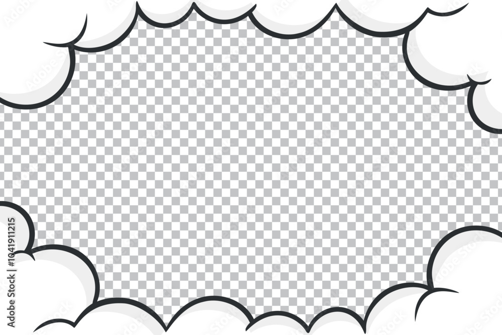 Wall mural cartoon comic clouds frame on transparent background. vector illustration