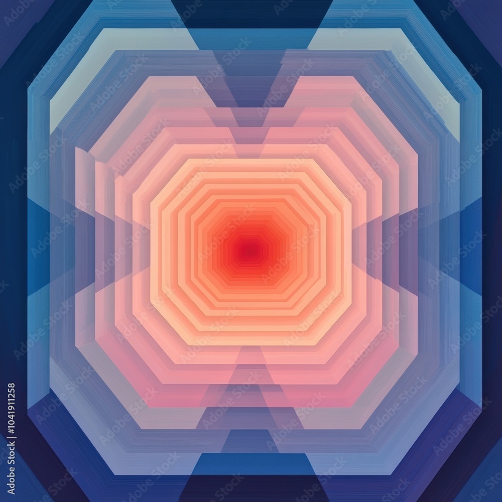 Aufkleber Layered hexagons progress inward, showcasing a captivating gradient of colors that draws the eye towards the center, creating depth. Generative AI