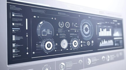 A futuristic digital dashboard displaying data analytics and visualizations.
