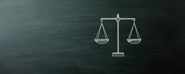 Illustration of a balance scale on a chalkboard background, symbolizing justice and equality in the legal field.