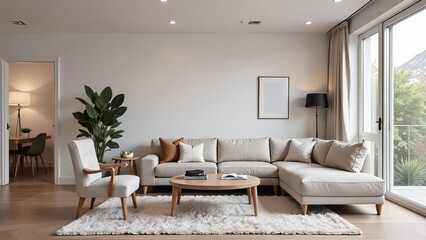 Fototapeta premium Living room loft, industrial style, room furnished in a minimalist style.